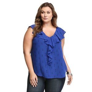 Torrid Key Blouse Blue Sleeveless Ruffle Chiffon 3 3x